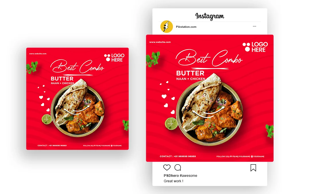 Food Combo Offer Poster PSD Template – Butter Naan Chicken Dish Promo ...