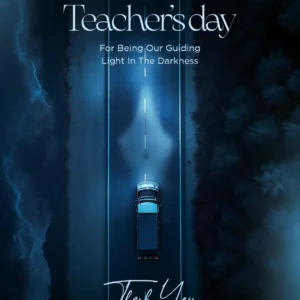 Modern Dark Blue Teacher's Day Poster PSD Template with Headlight Beam logistics truck parcel theme