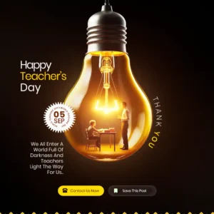 Creative Teacher's Day PosterFlyer PSD Template with a Unique 3D Lightbulb Scene