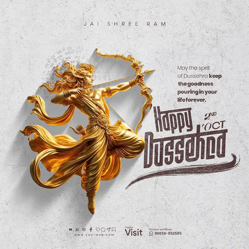 Happy Dussehra Vijyadashami PSD Template - Golden Lord Rama Archer with Divine Glow